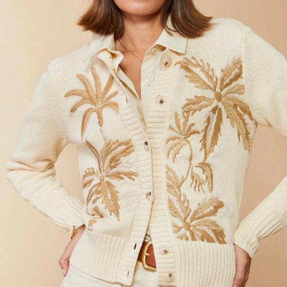 Spartina 449 Sweaters - Spartina 449 - Marlena Embroidered Cardigan Alabaster Palms
